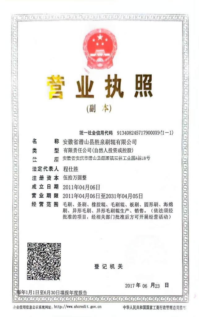 Shengquan company business licence