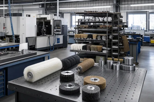 Illustration of industrial brush manufacturing and brush structures